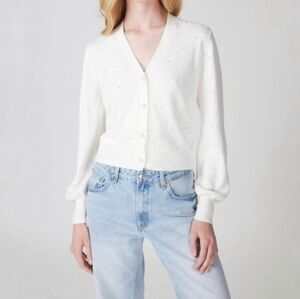 J. Society pearl cardigan sweater ivory cotton button front size medium NEW NWT